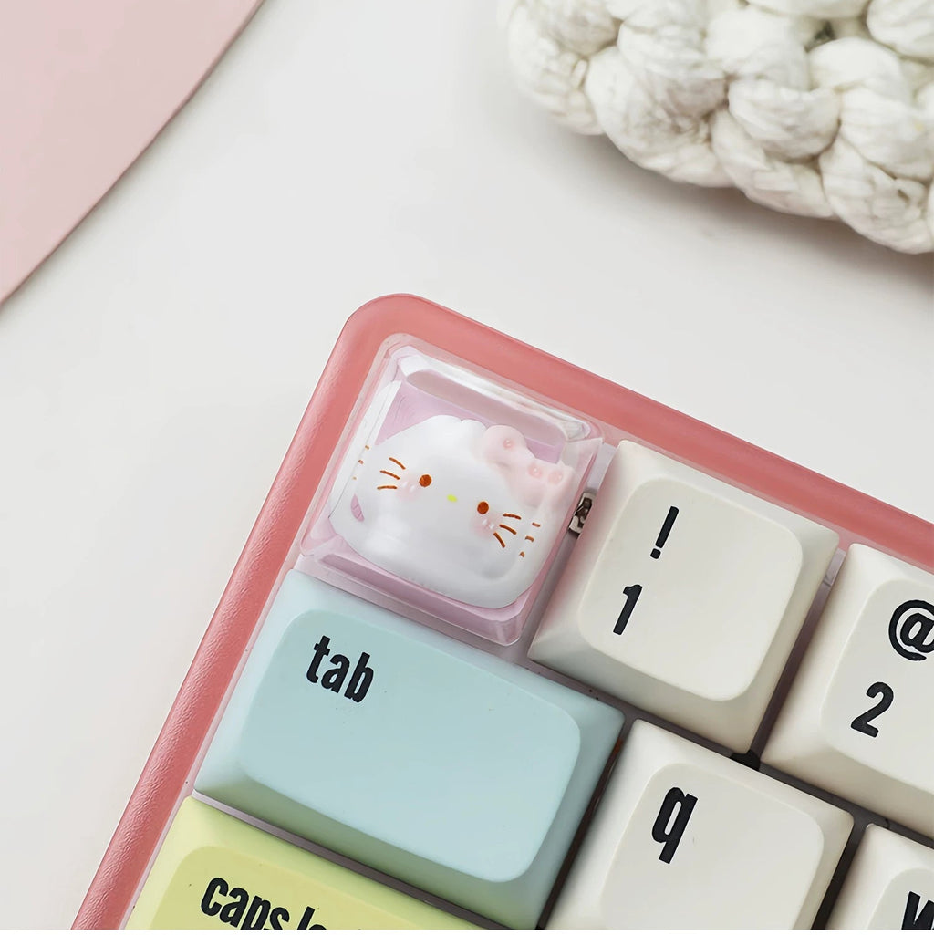 Pink Cat Resin Keycap – Handmade Kawaii Artisan Keycap, Fits ESC Key