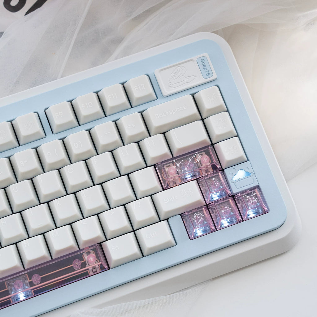 Star Whisper Keycaps Set – Milky White PBT + Translucent PC Constellation Accents, OEM Profile