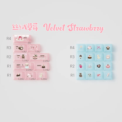 Velvet Strawberry Keycap Set - PBT Dye-Sub & Frosted PC Novelties - MOA/Cherry Profile