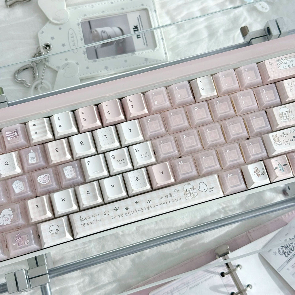 Somnambulism Kawaii Pink & White PBT Keycap Set - 131 keys | ARKTCAT