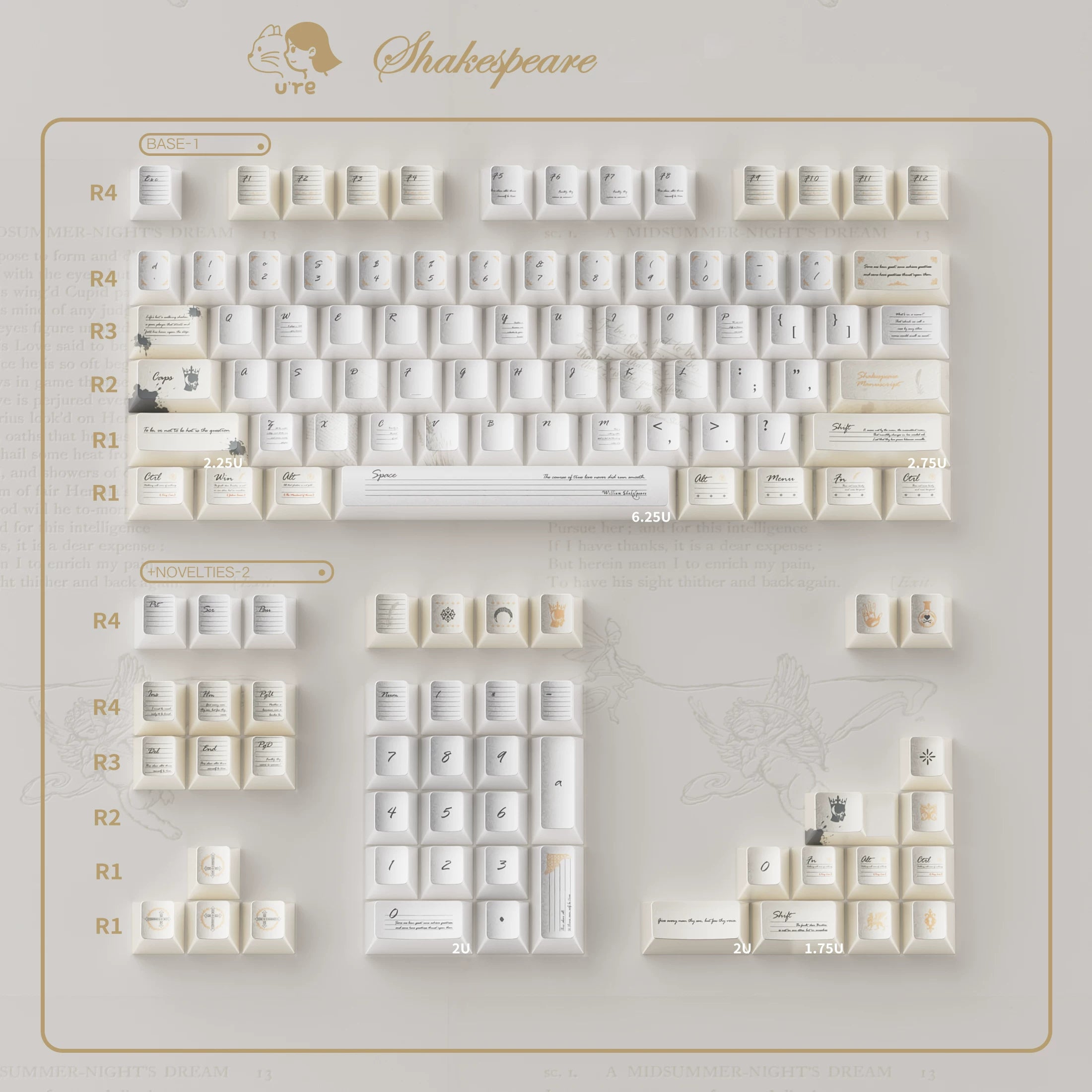Shakespeare Pearlescent Keycap Set - 121-Key PBT Dye-Sub | Arktcat x U're