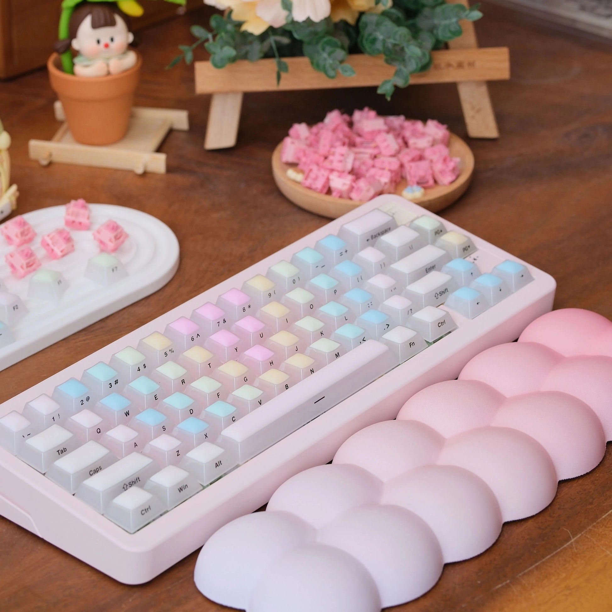 cloud puff keyboard wrist rest memory foam ergonomic 60% 65% cute kawaii desk accessory pastel pink