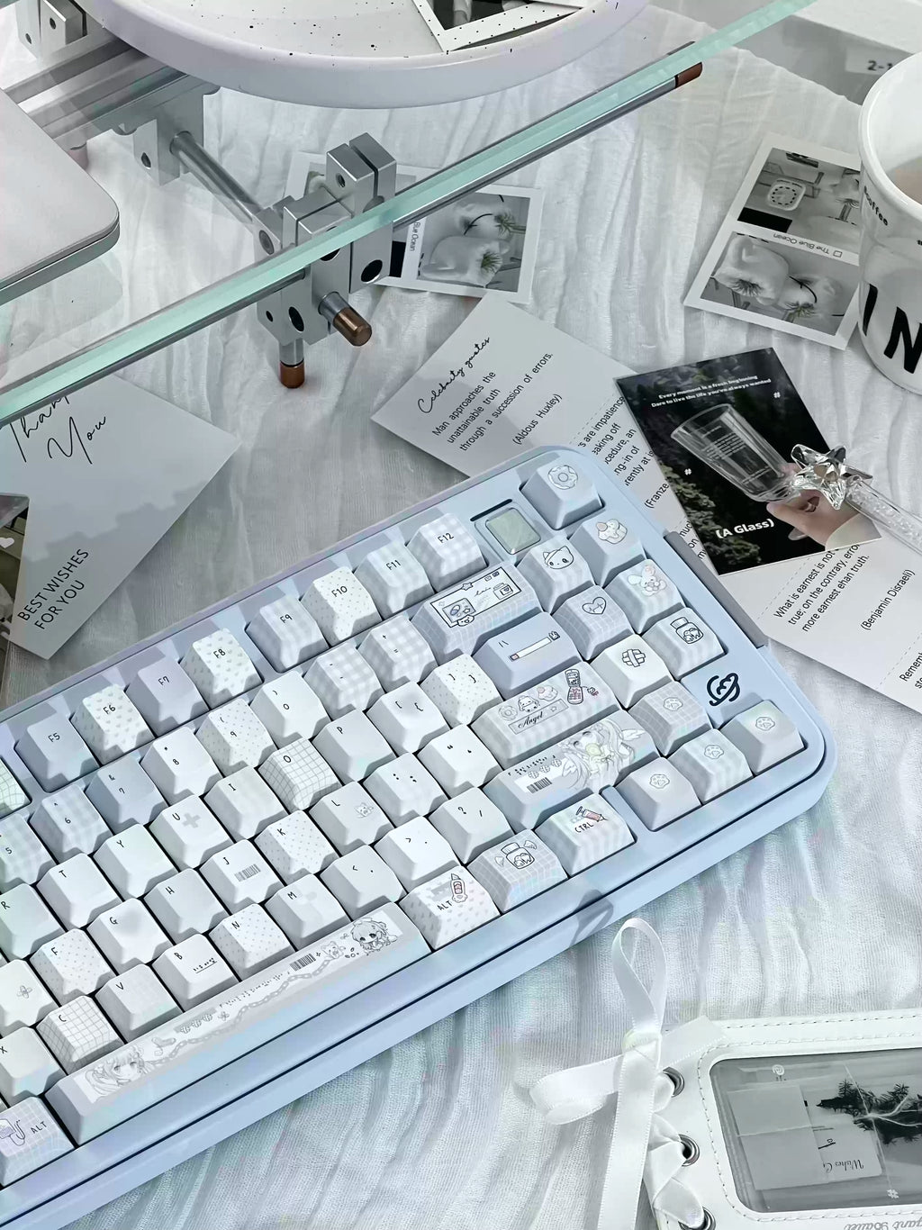 Aqua Angel Keycap Set | Light Blue PBT Cherry Profile Keycaps | Cute Anime & Subculture Style