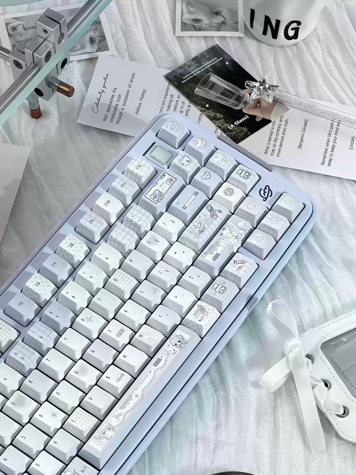 Aqua Angel Keycap Set | Light Blue PBT Cherry Profile Keycaps | Cute Anime & Subculture Style