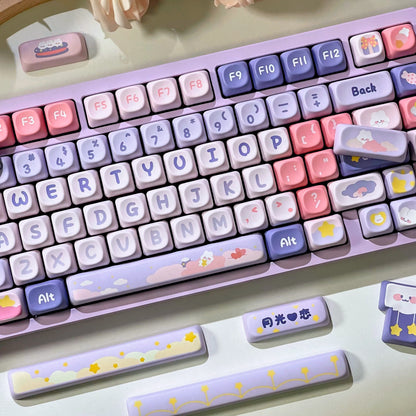 Moonlight Bunny Keycap Set – 142 Keys Pastel PBT Dye-Sublimated Keycaps for Mechanical Keyboards