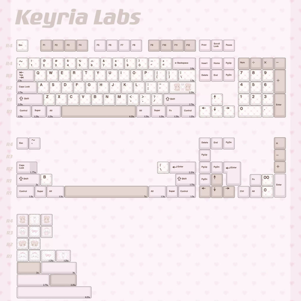 Bear Tea Party Pink Keycaps – PBT Dye-Sub Kawaii Set | Arktcat x Keyria Labs