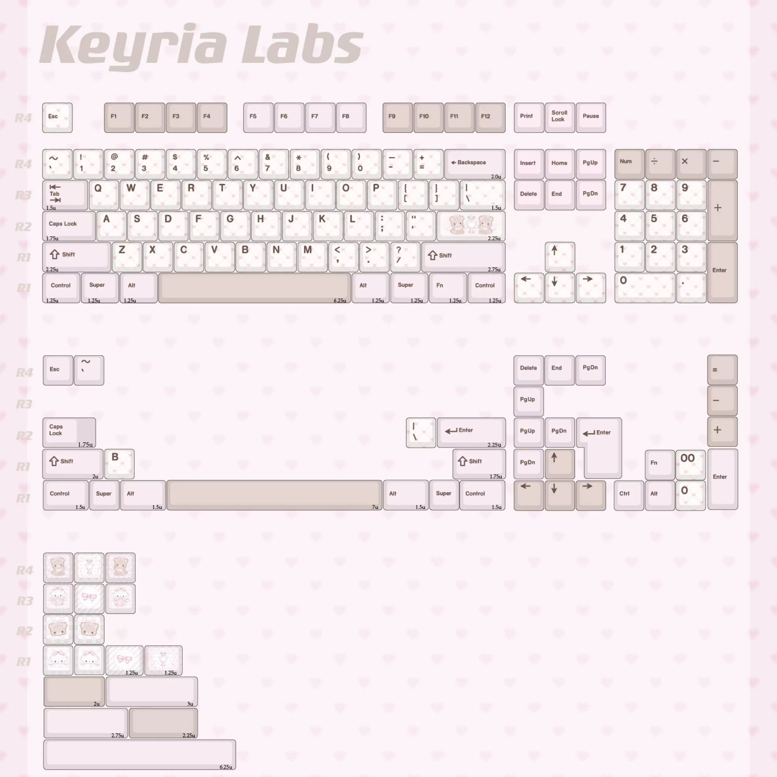 Bear Tea Party Pink Keycaps – PBT Dye-Sub Kawaii Set | Arktcat x Keyria Labs