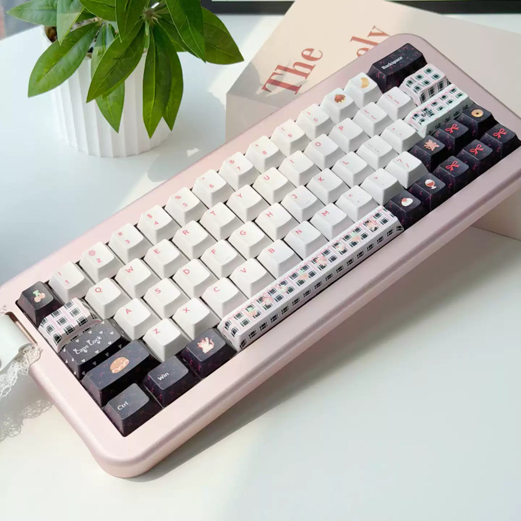 Cute Cat Party Keycap Set – Dark Navy & White PBT Five-Side Dye-Sublimation Keycaps (Cherry Profile)