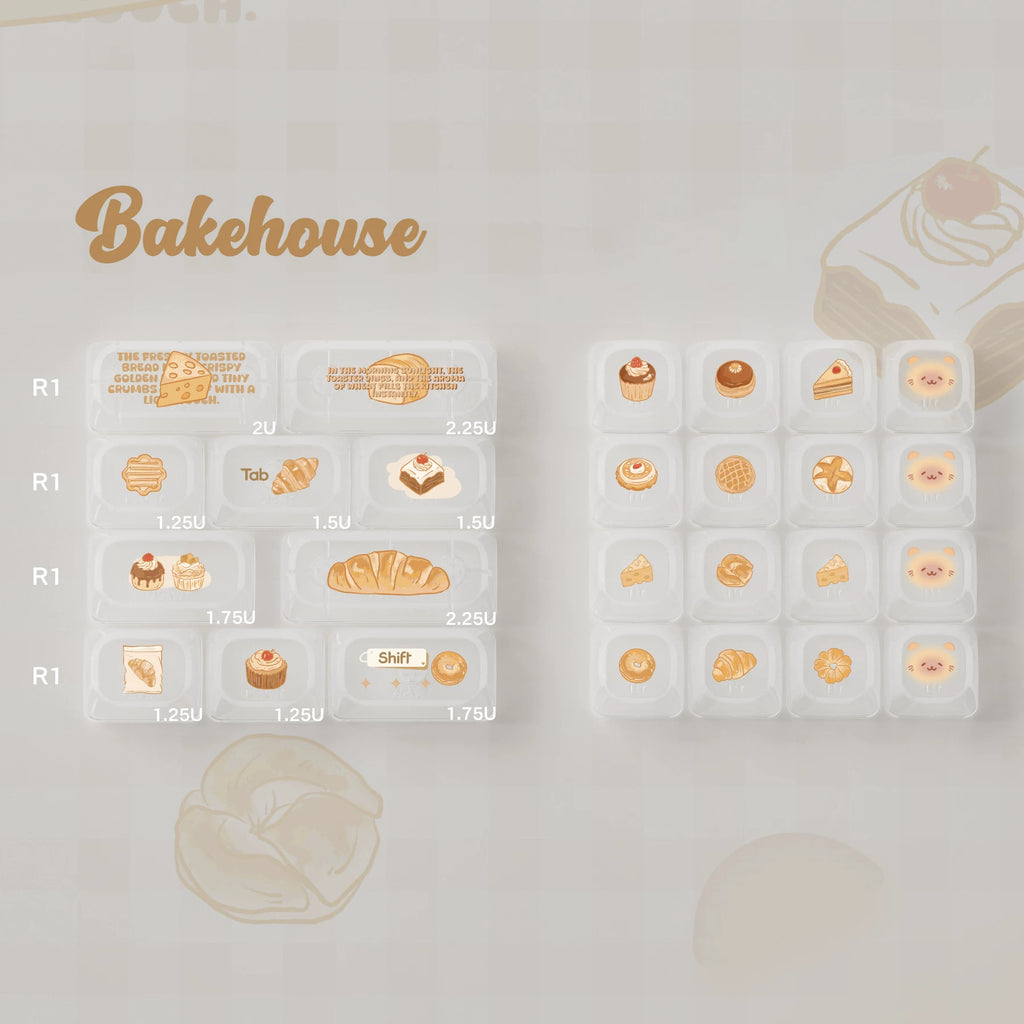 Bakehouse Keycap Set | PBT+PC Side-Print Bear & Bakery Keycaps | OEM/MOA Profile