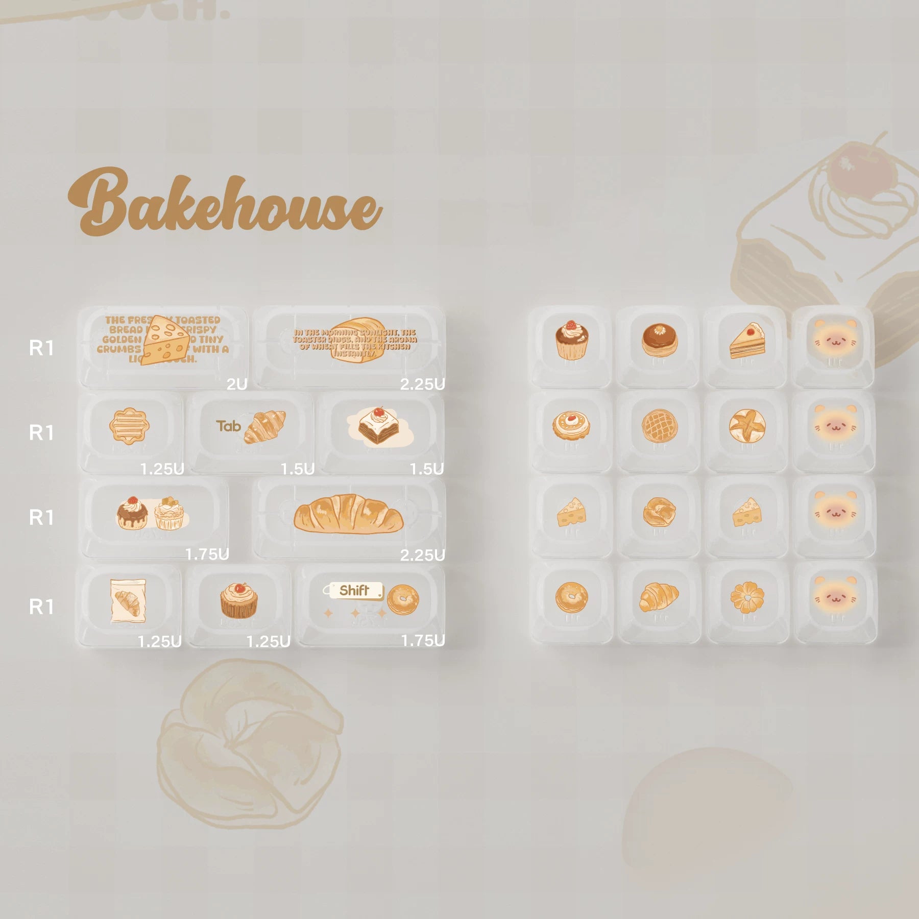 Bakehouse Keycap Set | PBT+PC Side-Print Bear & Bakery Keycaps | OEM/MOA Profile