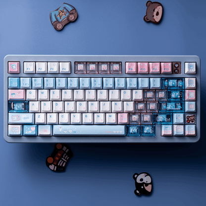 kawaii cyber desk setup electronic meow meow keycaps cloud puff wrist rest neon aesthetic 2025