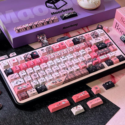 Black Pink Yabi Keycaps Set – MAO / OEM Profile | Cute Cat Mechanical Keyboard Keycaps | Cross-Stem PBT Keycaps for Custom Keyboards