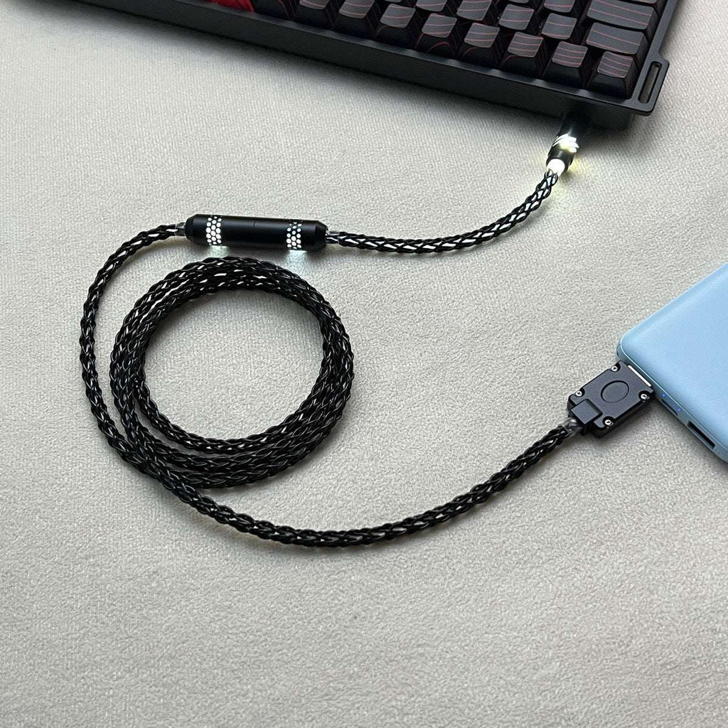 Honeycomb Mesh Luminous 8K OCC Copper Keyboard Cable | 8-Strand Hand-Braided Custom Type-C Cable