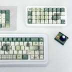 Mint Star & Plaid Keycap Set – Cute PBT Dye-Sublimated (Cherry & MOA Profile, 131 Keys)