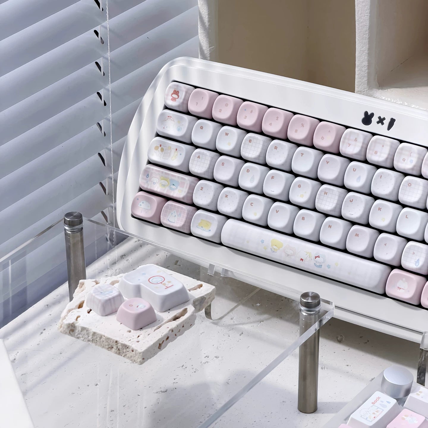 Fairy Garden Keycap Set – Cute Pastel Pink & Milk White PBT Keycaps | U're Lab