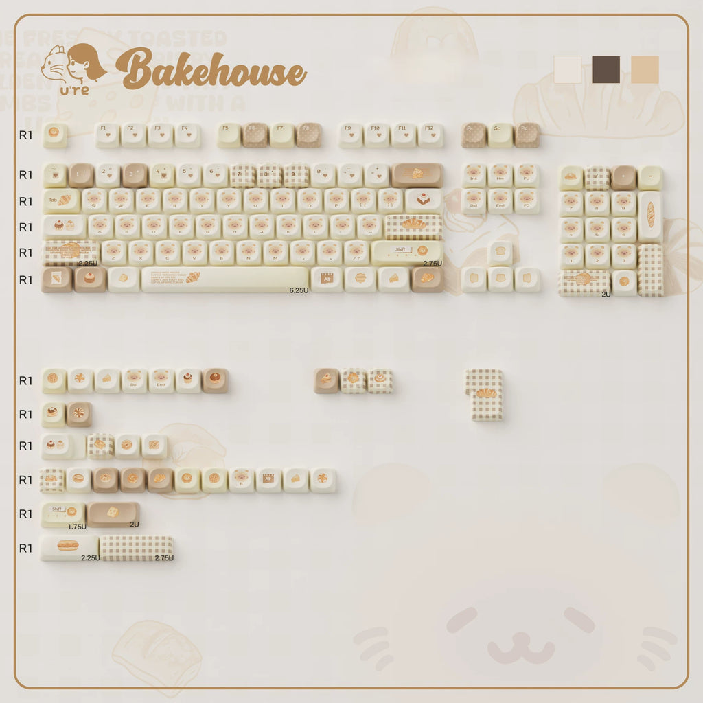 Bakehouse Keycap Set | PBT+PC Side-Print Bear & Bakery Keycaps | OEM/MOA Profile