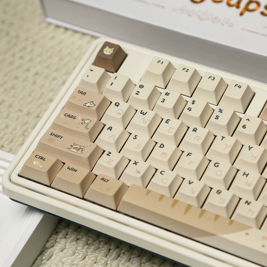 Hakimi Cat Keycap Set | Cozy Warm Latte Brown PBT Cherry Profile Keycaps | 134 Keys | ARKTCAT x U're
