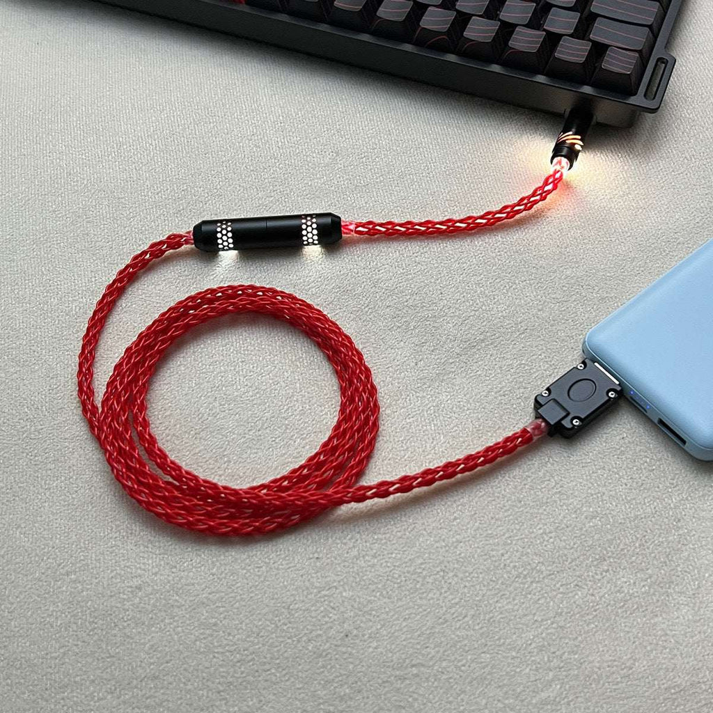 Honeycomb Mesh Luminous 8K OCC Copper Keyboard Cable | 8-Strand Hand-Braided Custom Type-C Cable