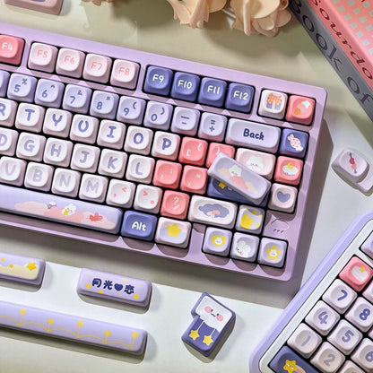 Moonlight Bunny Keycap Set – 142 Keys Pastel PBT Dye-Sublimated Keycaps for Mechanical Keyboards