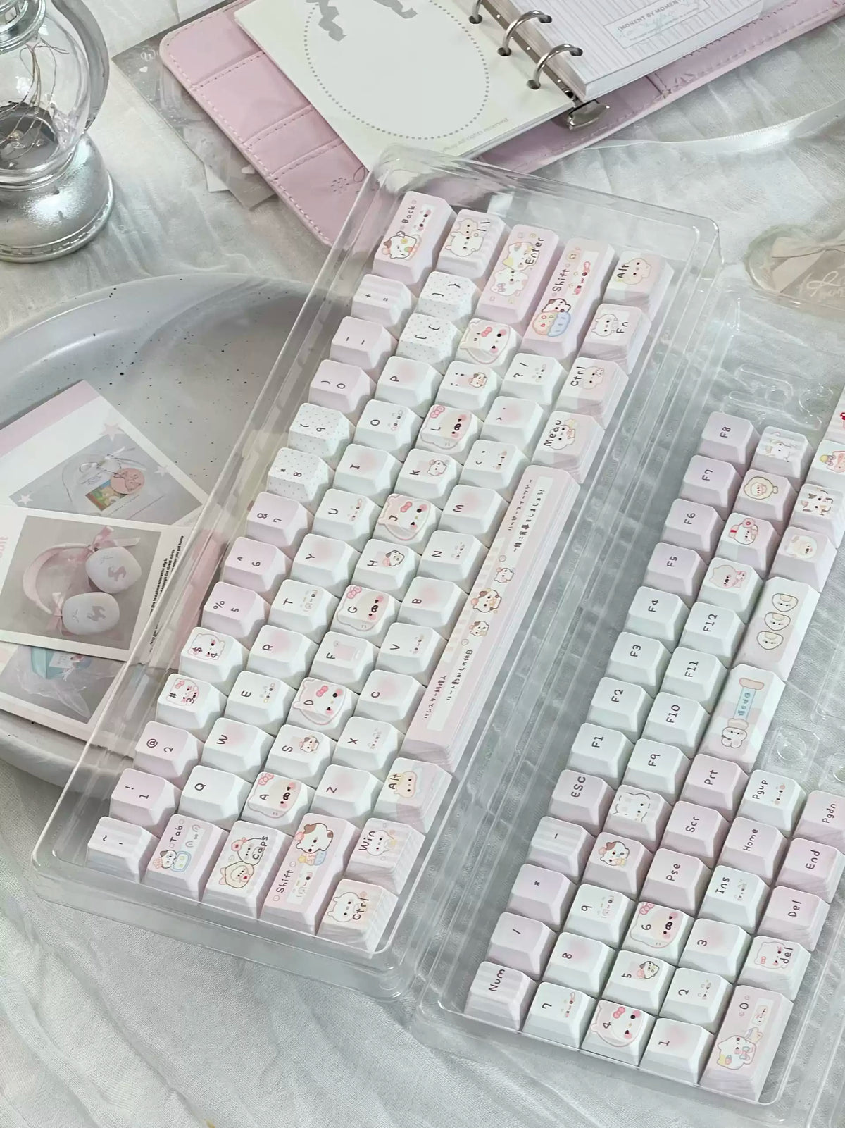 Pink Bunny Chef Keycap Set | Cute Pastel Pink PBT Cherry Profile Keycaps | 131 Keys