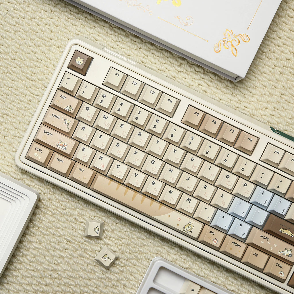 Hakimi Cat Keycap Set | Cozy Warm Latte Brown PBT Cherry Profile Keycaps | 134 Keys | ARKTCAT x U're