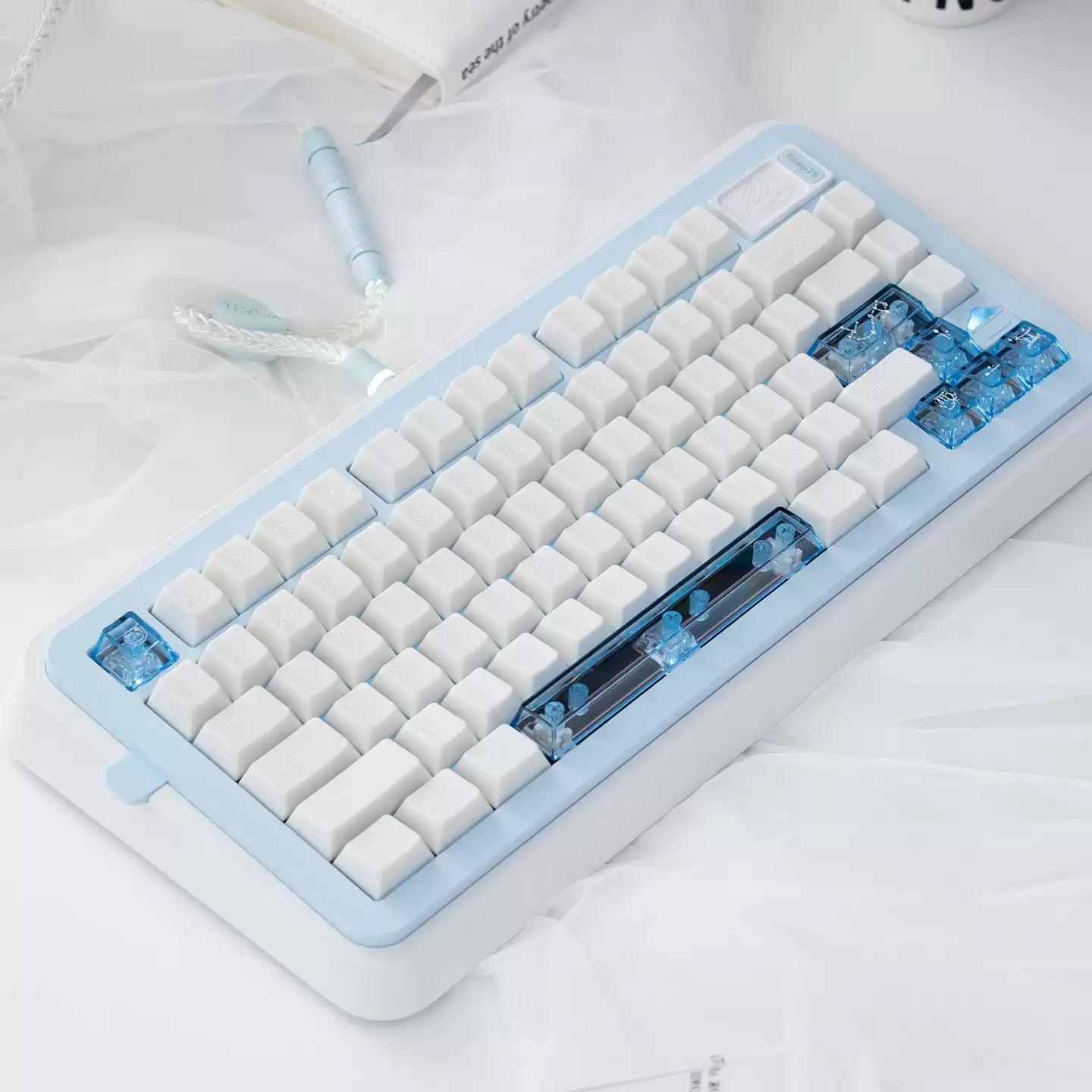 Star Whisper Keycaps Set – Milky White PBT + Translucent PC Constellation Accents, OEM Profile