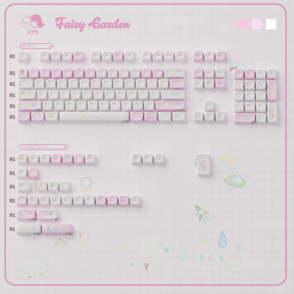 Fairy Garden Keycap Set – Cute Pastel Pink & Milk White PBT Keycaps | U're Lab