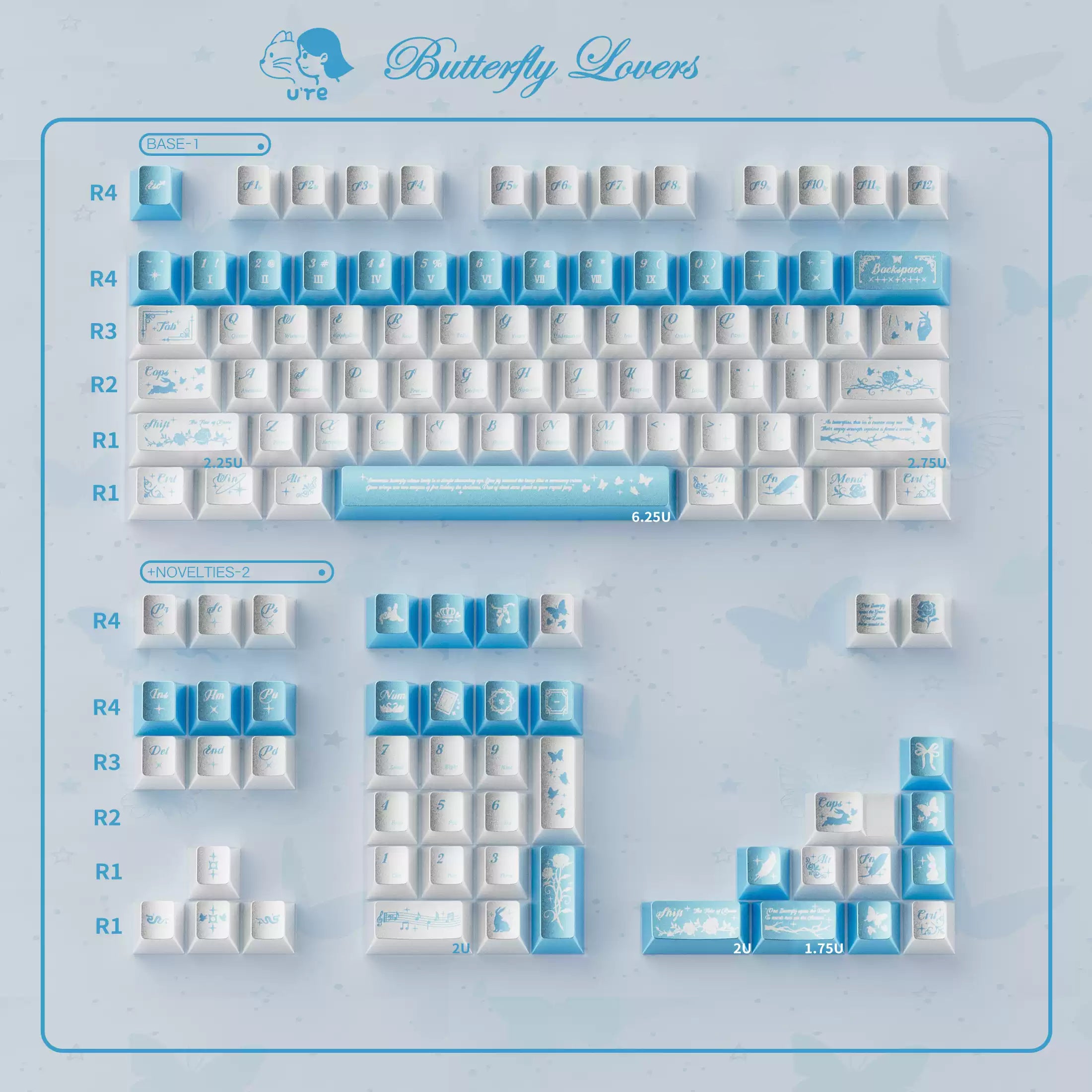 Butterfly Lovers Pearlescent Keycap Set - 121-Key PBT Dye-Sub | Arktcat x U're