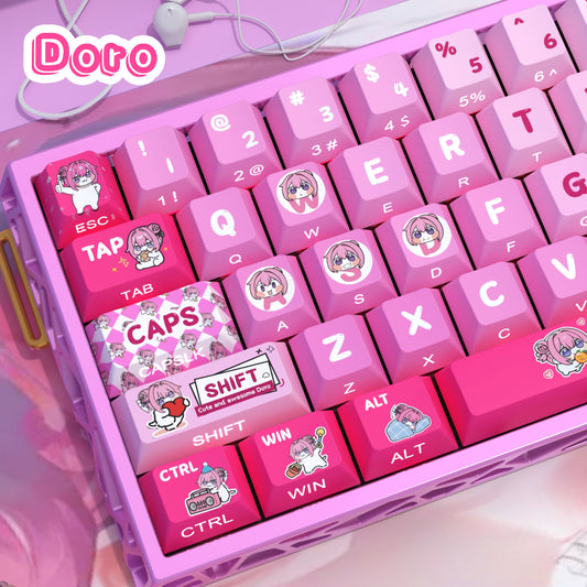 doro keycaps 2025 side printed shine through pbt dye sub pink anime girl full set 140 keys kawaii