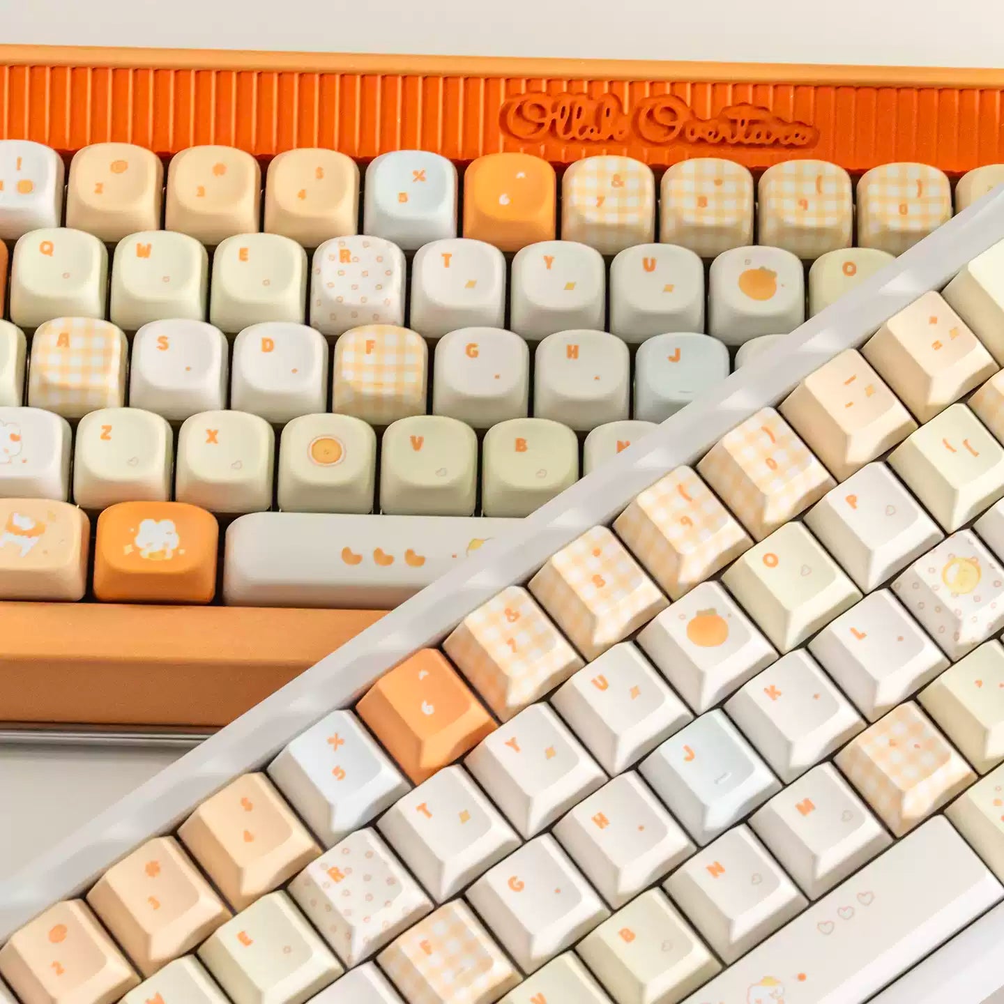 Tangelo Mochi Keycap Set | PBT Dye-Sub Orange Cream Gingham Cute Animal Keycaps | Arktcat x U're