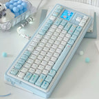 Jelly Cat Paradise Keycap Set – Pastel Blue & White ABS+PC Double-Shot Cute Kitty Keycaps (119 Keys, MAO Profile)