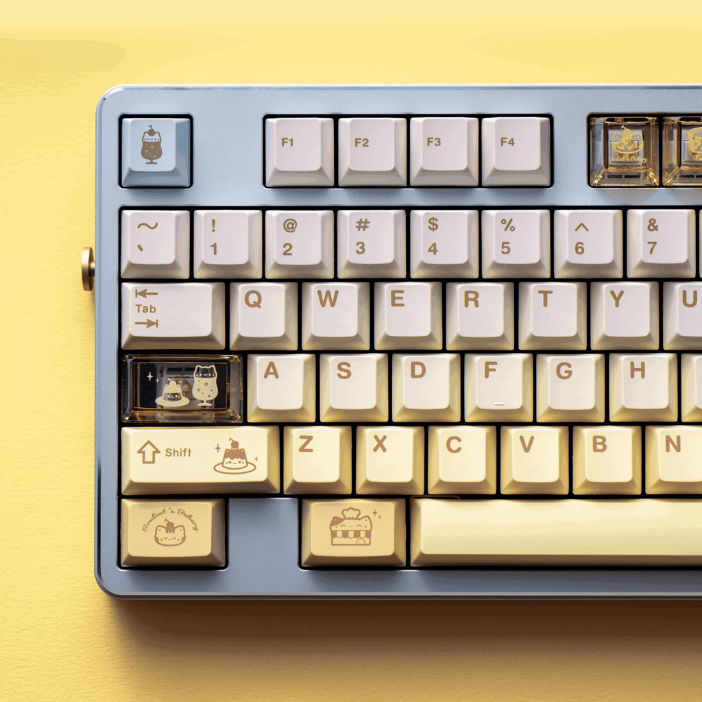 soulcats bakery keycaps 2025 pbt pc transparent dye-sub full set kawaii baking cat croissant oven 140 keys