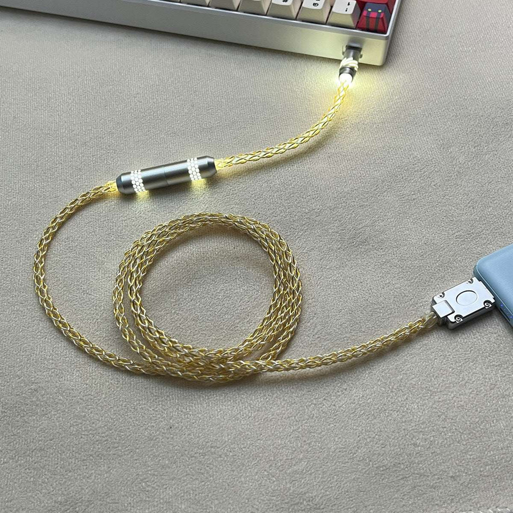 Honeycomb Mesh Luminous 8K OCC Copper Keyboard Cable | 8-Strand Hand-Braided Custom Type-C Cable