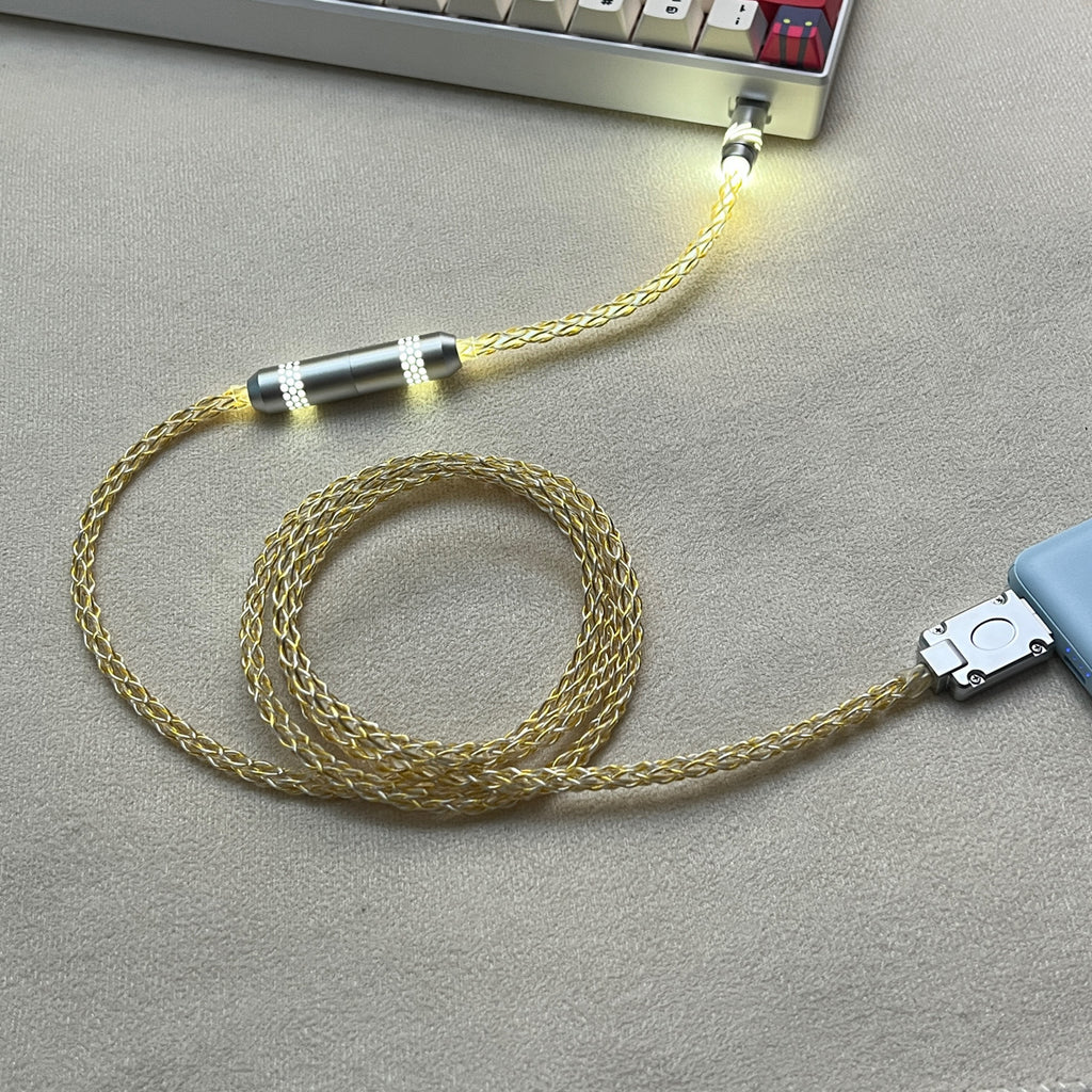 Honeycomb Mesh Luminous 8K OCC Copper Keyboard Cable | 8-Strand Hand-Braided Custom Type-C Cable