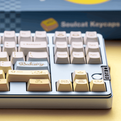 soulcats bakery keycaps 2025 pbt pc transparent dye-sub full set kawaii baking cat croissant oven 140 keys