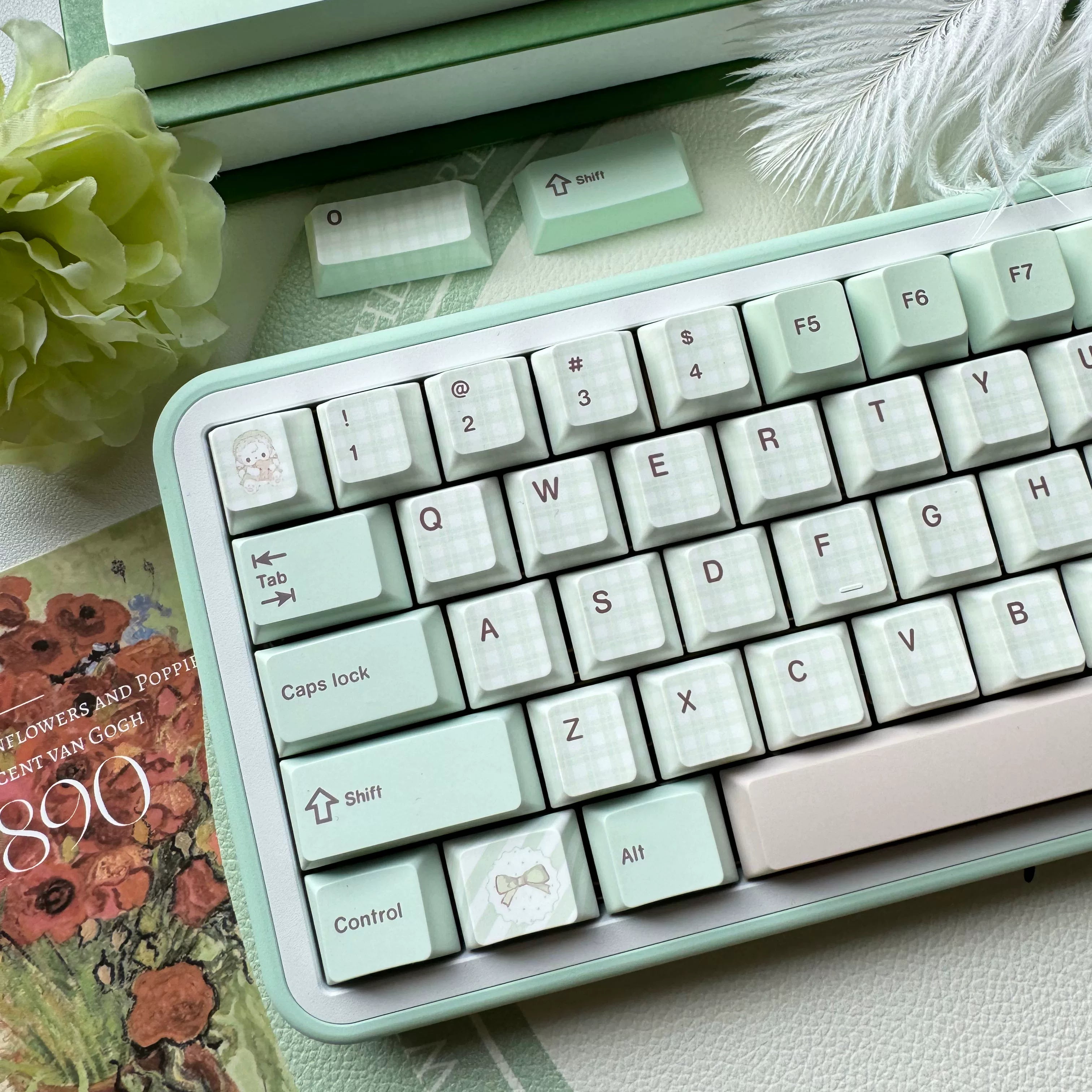 Bear Tea Party Forest Green Keycaps – PBT Dye-Sub Kawaii Set | Arktcat x Keyria Labs