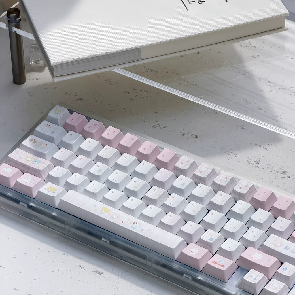 Fairy Garden Keycap Set – Cute Pastel Pink & Milk White PBT Keycaps | U're Lab