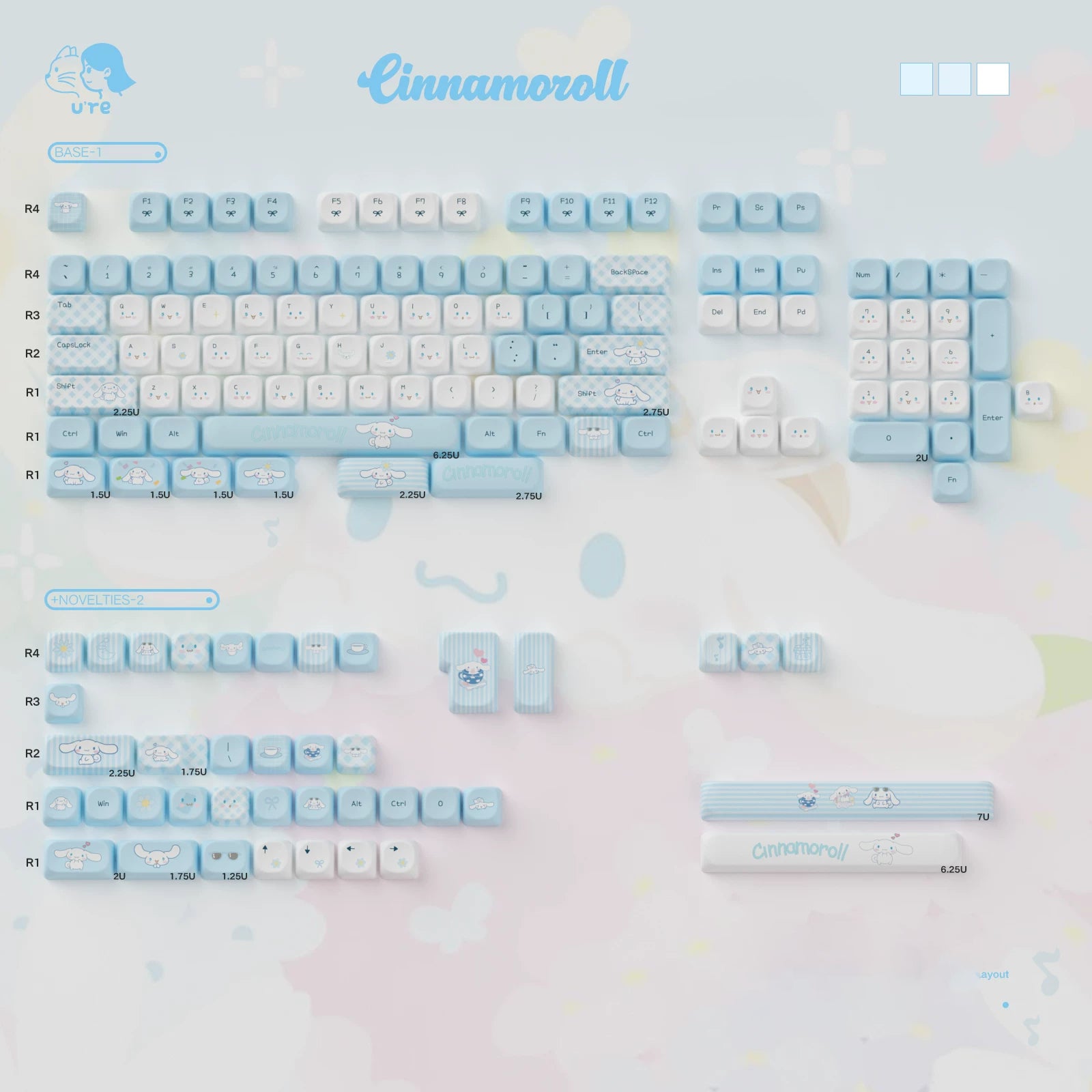 Cinnamoroll Cute Blue Keycap Set – PBT Dye-Sublimation Keycaps for Mechanical Keyboards (MOA & Cherry Profiles)