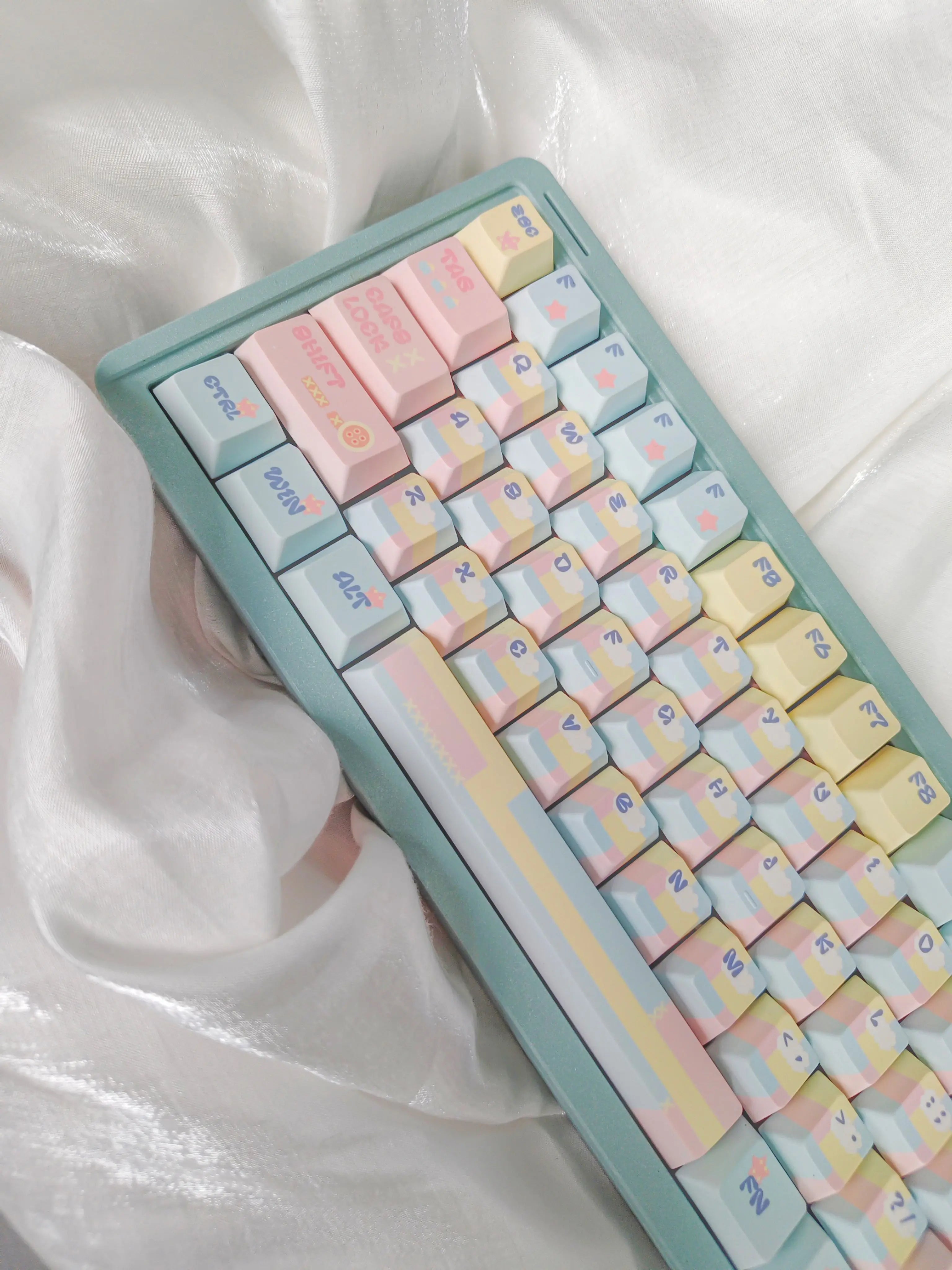 Patchwork Milk Candy Keycap Set 🌸🍬- PBT Dye-Sub Kawaii Set | Keyria Labs