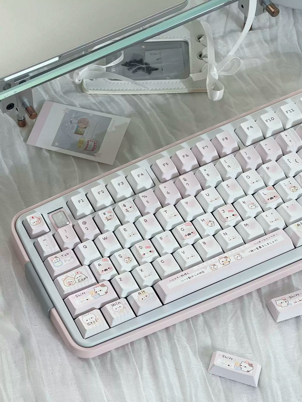 Pink Bunny Chef Keycap Set | Cute Pastel Pink PBT Cherry Profile Keycaps | 131 Keys