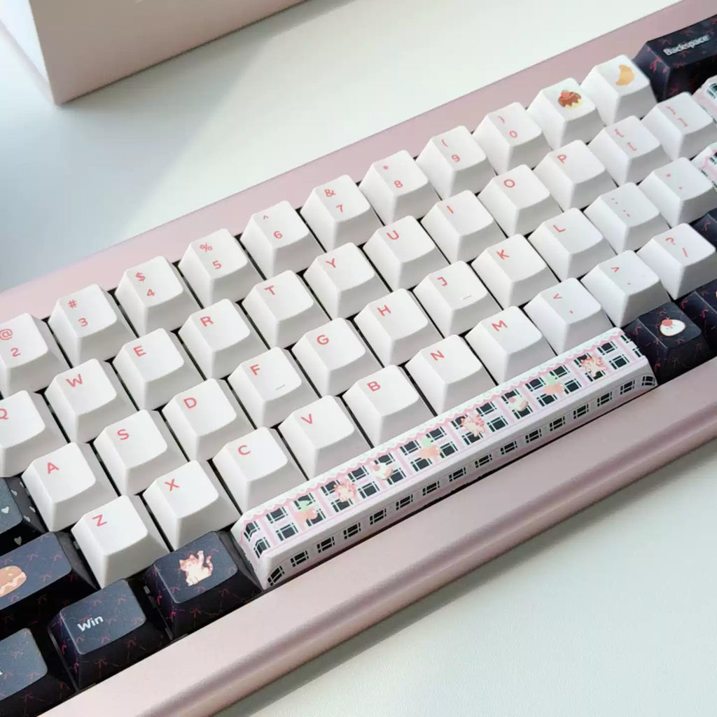 Cute Cat Party Keycap Set – Dark Navy & White PBT Five-Side Dye-Sublimation Keycaps (Cherry Profile)
