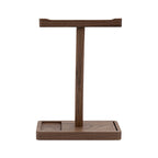 Close-up of walnut headphone stand base and smooth finish