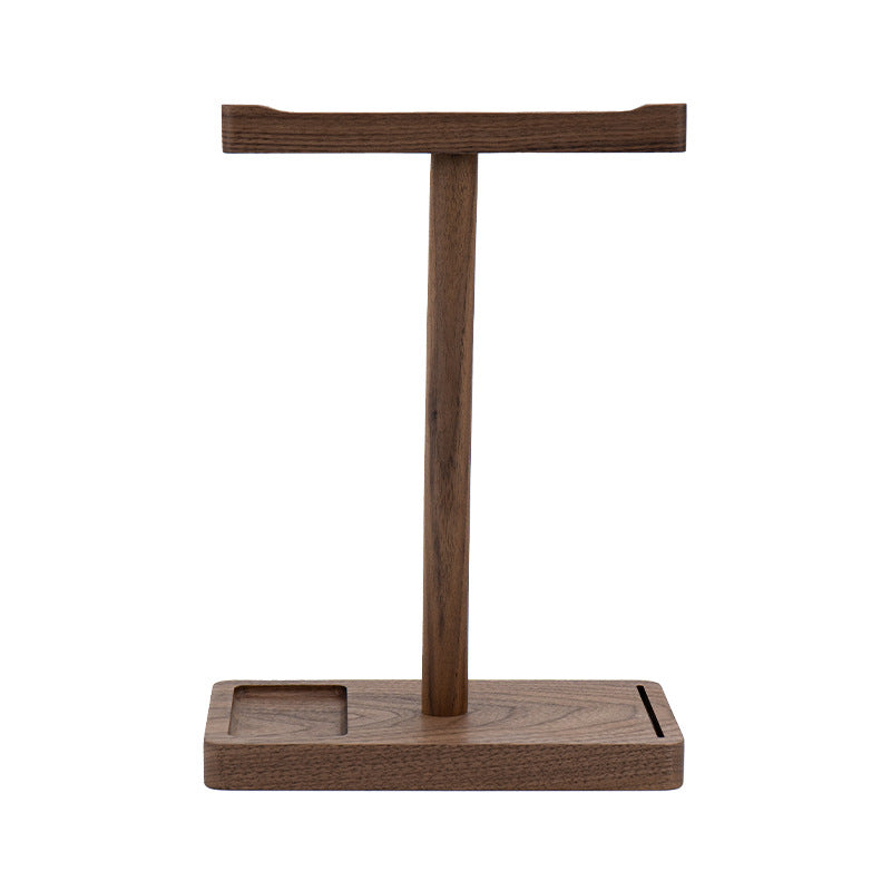 Close-up of walnut headphone stand base and smooth finish