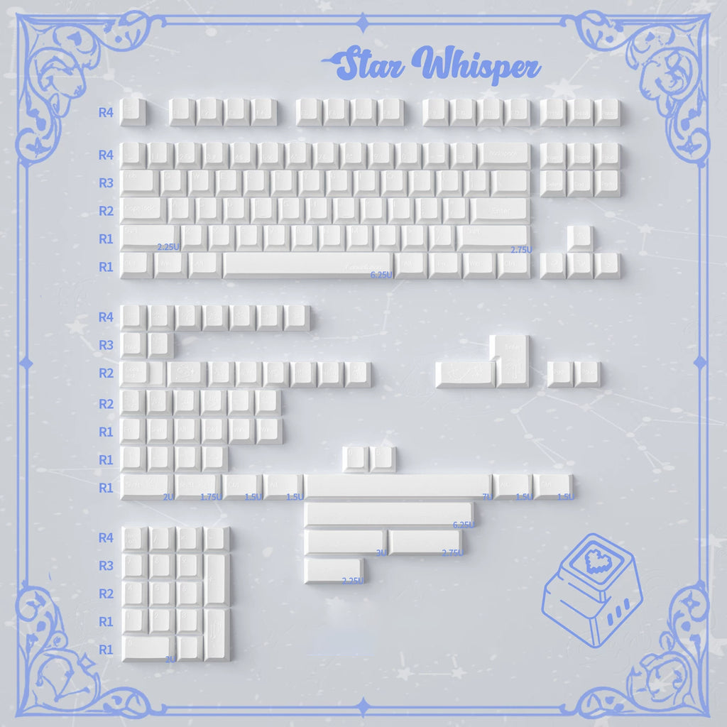 Star Whisper Keycaps Set – Milky White PBT + Translucent PC Constellation Accents, OEM Profile