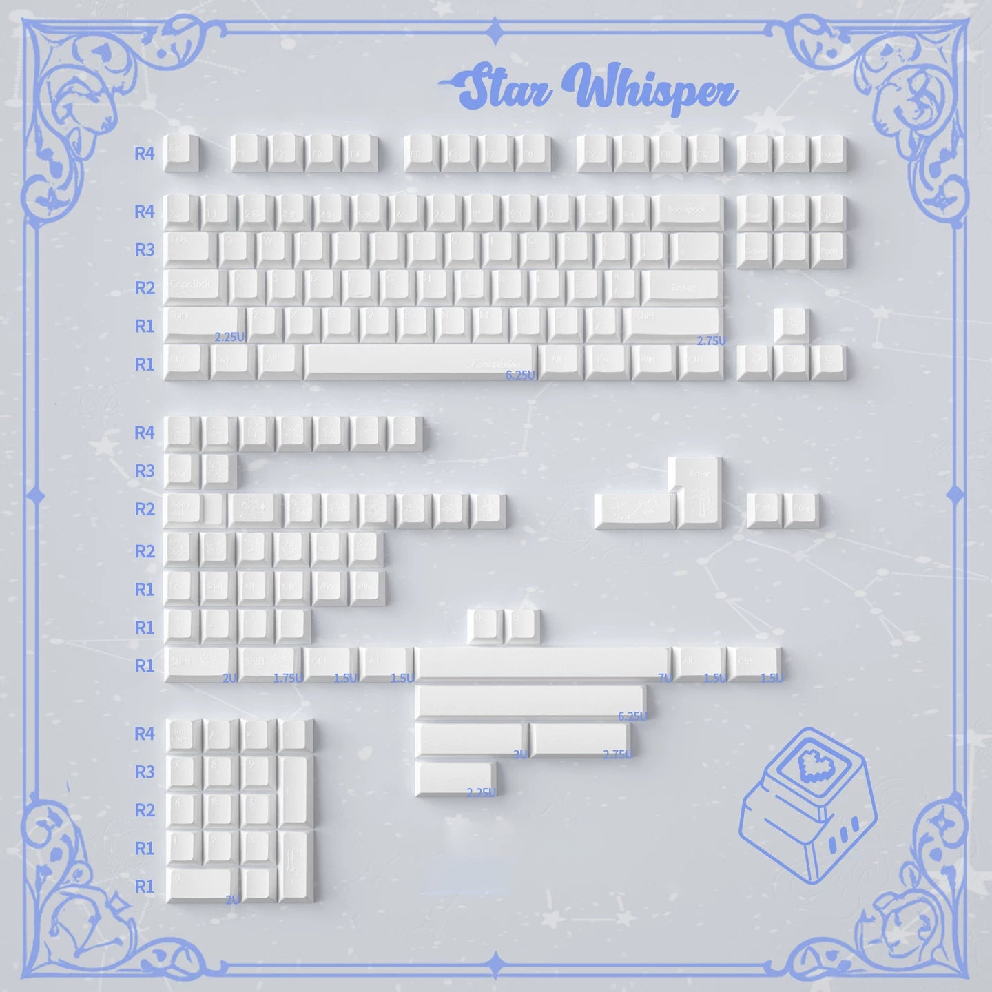 Star Whisper Keycaps Set – Milky White PBT + Translucent PC Constellation Accents, OEM Profile