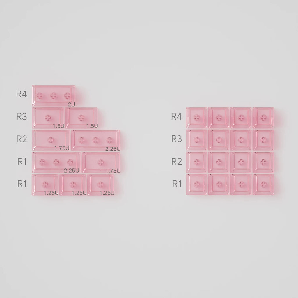 Two sets of pink rectangular blocks with labeled dimensions on a light gray background