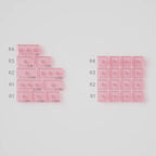Two sets of pink rectangular blocks with labeled dimensions on a light gray background