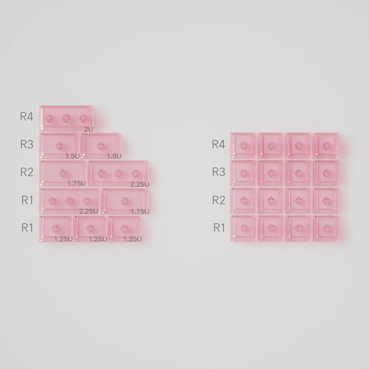 Two sets of pink rectangular blocks with labeled dimensions on a light gray background