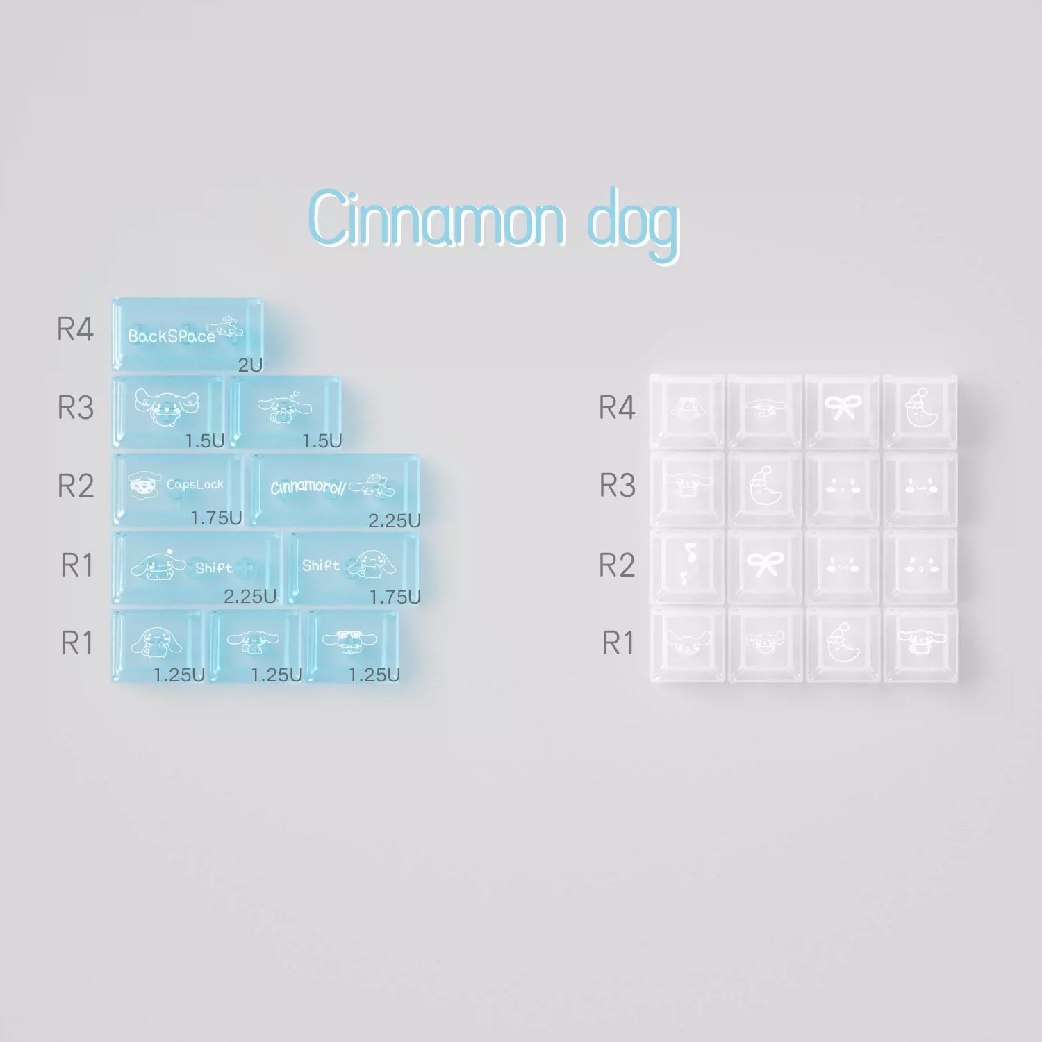 Packaging for 'Cinnamon dog' with blue and white design on a light gray background
