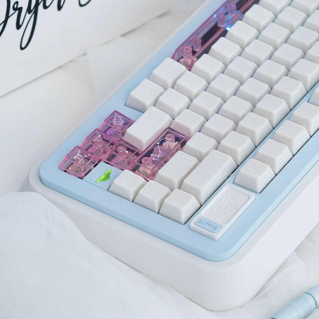 Star Whisper Keycaps Set – Milky White PBT + Translucent PC Constellation Accents, OEM Profile